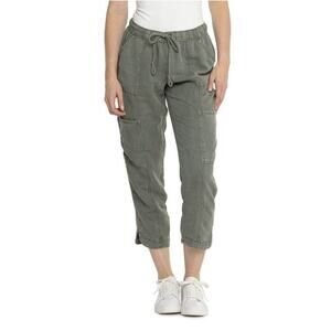 C And C California Linen Pants XL Blue Faded Wide Leg High Rise Cargo Pockets